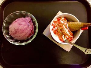 Blueberry ice cream and a Sundae!! at Loving Hut Gangnam-gu - 러빙헛 in Seoul