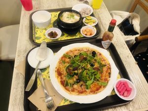 Soft Tofu Stew & Vegan Pizza 💚  at Loving Hut Gangnam-gu - 러빙헛 in Seoul