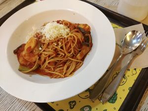 바이오라이프 파마산이 올라간 토마토 스파게티 at Loving Hut Gangnam-gu - 러빙헛 in Seoul