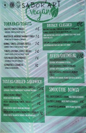 Menu (anverso) at Sabor'art Café in Nazare