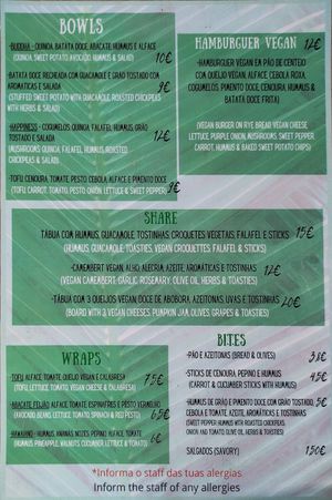 Menu (reverso) at Sabor'art Café in Nazare