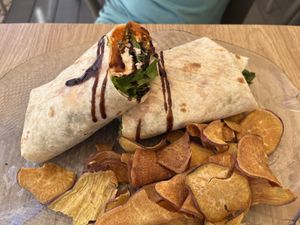Greek wrap with vegan feta  at Sabor'art Café in Nazare
