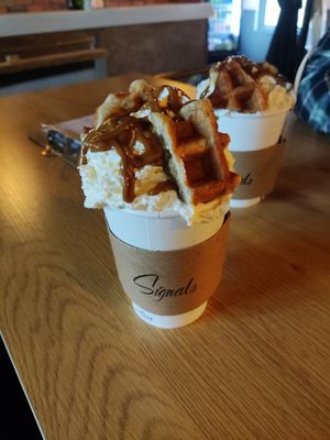 Vegan biscoff hot chocolate at Signals in Saltburn-by-the-sea