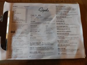 Menu at Signals in Saltburn-by-the-sea