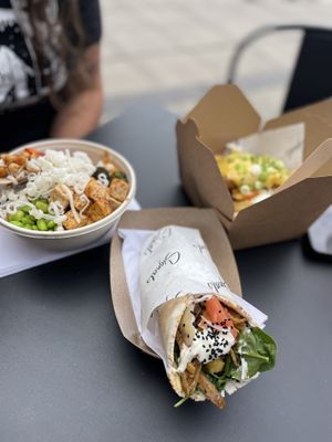 Famous Vegan Parmo Loaded Fries, Greek Vegan Chicken Gyros and the Teriyaki Nourish Bowl  at Signals in Saltburn-by-the-sea