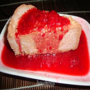 frozen chocolate tofu cake with hot raspberry sauce at Bistro Artesana Groovy in Helsinki