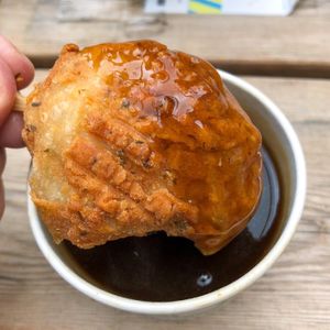 Chick’n dipped in gravy at No Frickin Chicken in Worcester