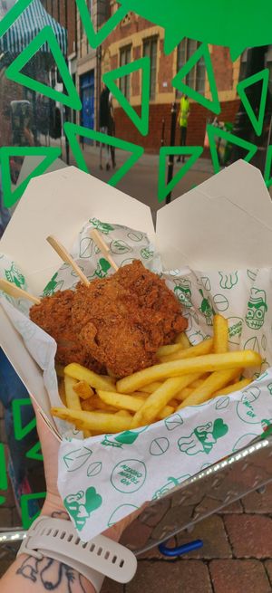 Chicken pieces & fries at No Frickin Chicken in Worcester