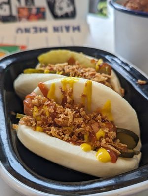 Hotdog bao buns at No Frickin Chicken in Worcester