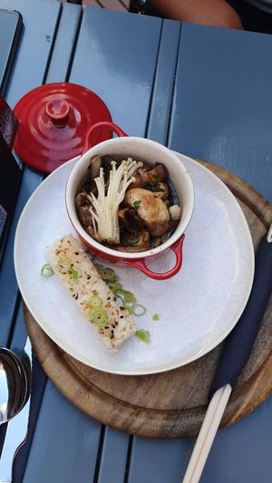 Starter: mushrooms and fried rice cake at Hoogste Tijd in Eindhoven