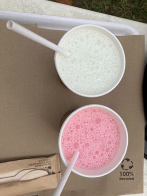 Rose lassi and cardamom lassi  at Oddiyana Garden in Peyzac-le-moustier