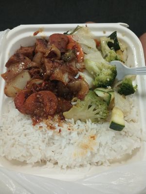 Spicy tofu, mixed veg, steamed rice. at ATL - Asian Chao - Concourse B in College Park