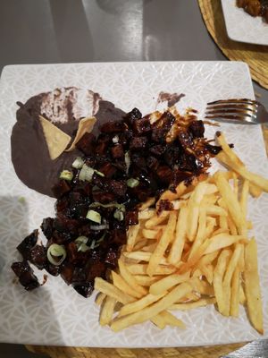 Mongolian seitan at Mantura Bistro Garden in Chetumal