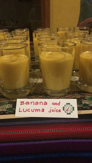 Fresh squeezed banana and Lucuma juice at Willka Tika Garden Resort in Urubamba