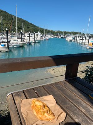 Vegan tandoori vege pastie from bakery.  at Marina Cafe in Whitsundays