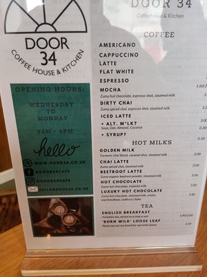Menu at Door 34 in New Mills