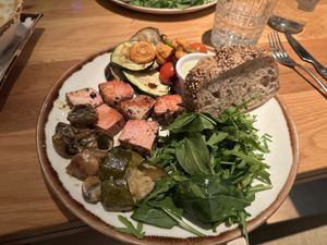 Roasted veggies, green curry veggies, tofu and salad  at Margarito in Valencia