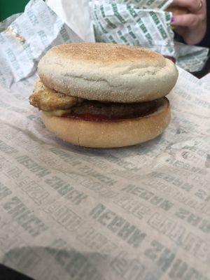 Breakfast muffin - basically a vegan McDonalds muffin with no cruelty needed  at Vegan Shack - Piccadilly Gardens in Manchester