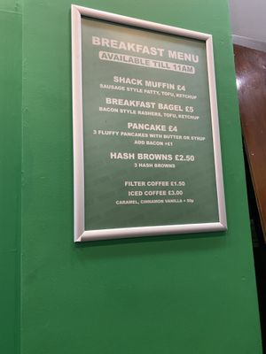 Breakfast menu as of Feb 2022  at Vegan Shack - Piccadilly Gardens in Manchester