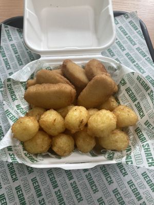 ‘Chickn Nuggets’ and salt n’ pepper tater tots  at Vegan Shack - Piccadilly Gardens in Manchester