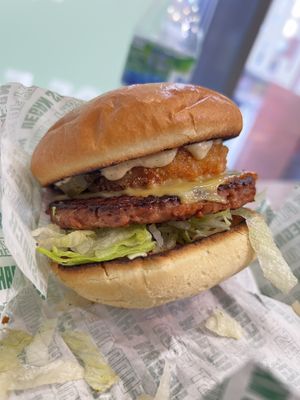 Big Mock Burger  at Vegan Shack - Piccadilly Gardens in Manchester