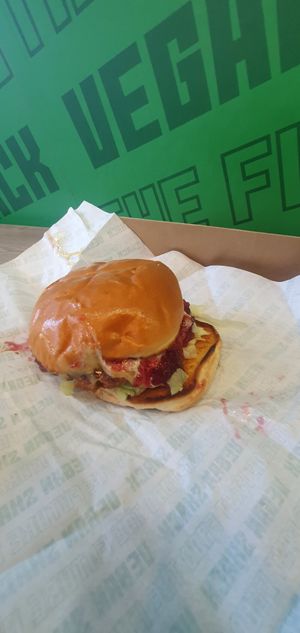 Festive burger at Vegan Shack - Piccadilly Gardens in Manchester