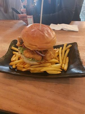 Vegan Chickaan Burger: Crispy mock chicken with our homemade warm peanut butter sauce and holy basil guac. at Vegan Shack - Piccadilly Gardens in Manchester