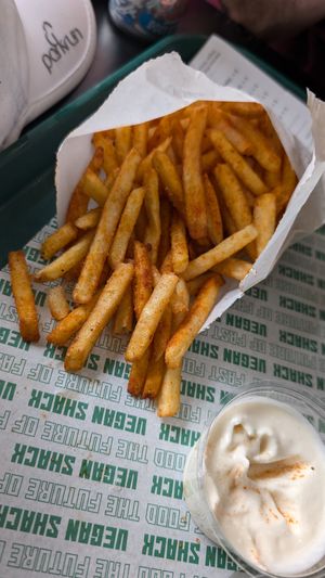 Fries and garlic mayo at Vegan Shack - Piccadilly Gardens in Manchester