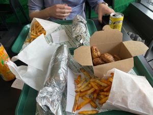 Doner Wrap, chicken Wrap, Vegan Shack Fries and Wings at Vegan Shack - Piccadilly Gardens in Manchester