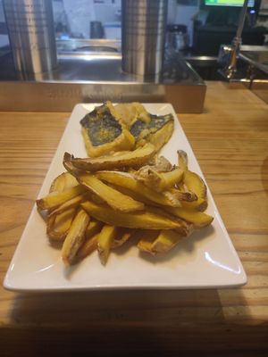 Fish and chips at La Pajareria in Madrid