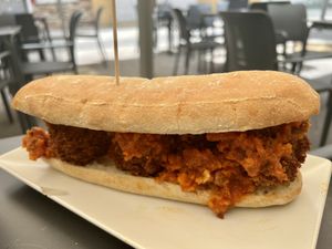 Bocadillo de albóndigas/ meatballs sandwich   at La Pajareria in Madrid