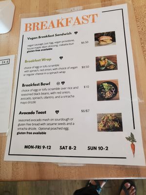 Breakfast menu at The Juice Jar in Erie