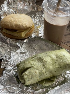 Vegan breakfast wrap, sandwich, and pb protein smoothie  at The Juice Jar in Erie