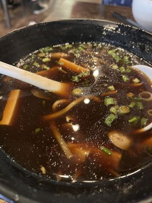 Hot and Sour soup no meat with fried and soft tofu  at Dian Xin in New Orleans