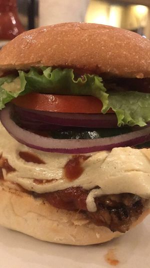 Tempeh bbq with vegan cheese burger at Dick's Kitchen in Portland