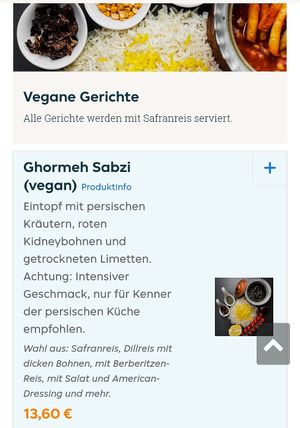 Vegane Gerichte - Ghorem Sabzi at Pars in Kiel