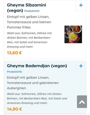 Gheyme Sibzamini & Gheyme Bademdjan at Pars in Kiel