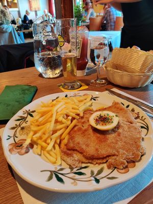 Vegan cordon bleu, with vegan cheese and soy-based schnitzel  at National in Burgdorf