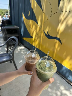 Matcha & iced mocha w/ oatmilk  at café SoL in Niantic