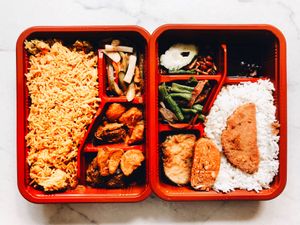Briyani (mushroom-and-soy-based ‘mutton’, potatoes & achar) & nasi lemak at Nature Vegetarian Delights 大自然素食 - Bukit Purmei in Central Singapore