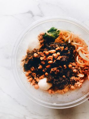 Minced meat ramen (opt for yellow noodles to make vegan) at Nature Vegetarian Delights 大自然素食 - Bukit Purmei in Central Singapore