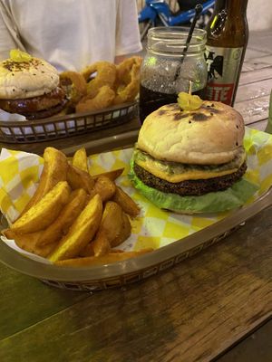 Mood Mex Burger with Potato Wadges  at Crush in Merida