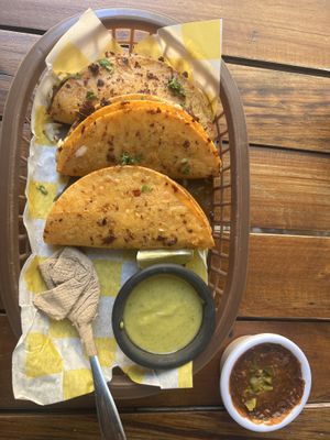 These taco are the BOMB. made with seitan as meat substitute.   Waiter says tacos are authentic and we would love them.   Oh my goodness.   A bit oily but the flavor!!!!    at Crush in Merida