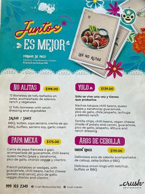 Menu  at Crush in Merida