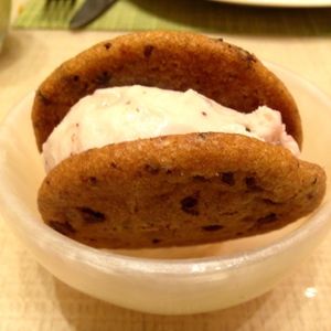 Soy cherry chocolate ice cream inside a chocolate chip cookie  at Wynn Hotel - The Buffet in Las Vegas