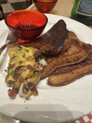 What was left of my huge omelet and vegan French toast!!!   I was so happy.    at Wynn Hotel - The Buffet in Las Vegas