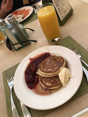 Vegan blueberry pancakes with berries and earth balance  at Wynn Hotel - The Buffet in Las Vegas