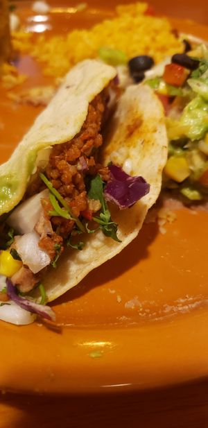 Vegan adobada tacos (beyond crumbles) at Marcela's Cocina Mexicana in Chelan