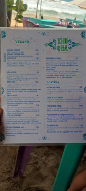 Menu vegano at Xhuba in Playa Zipolite