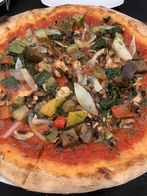 Delicious vegetable pizza, no cheese ￼  at La Terrazza in Valencia